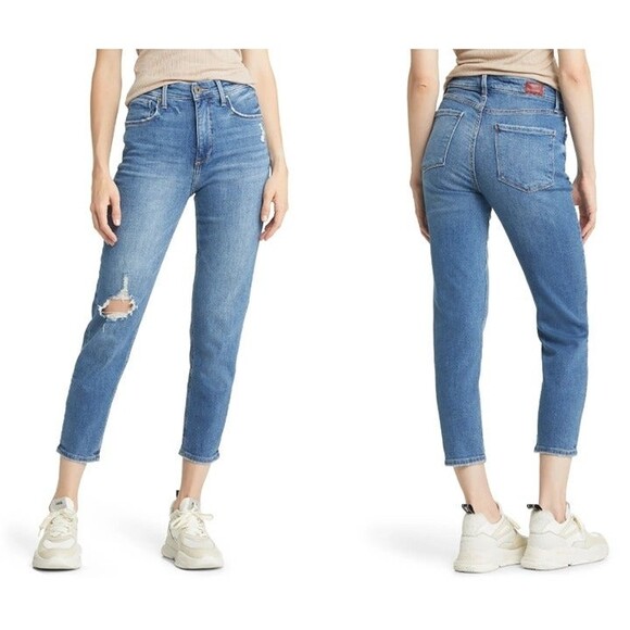 Whetherly Everette High Rise Cropped Vintage Wash Distressed Mom Jeans 32 14 - Picture 2 of 12